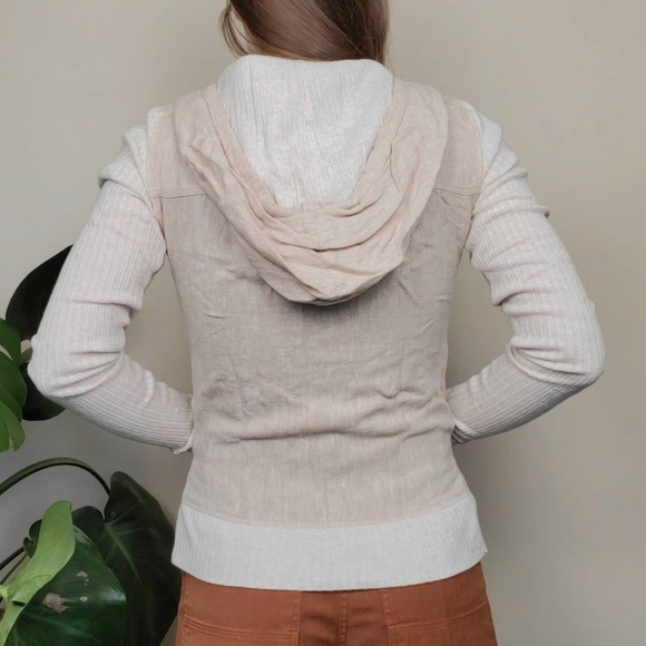 Anthropologie Saturday Sunday Tan Cream Linen Ribbed Zip Up Hoodie - Picture 3 of 7